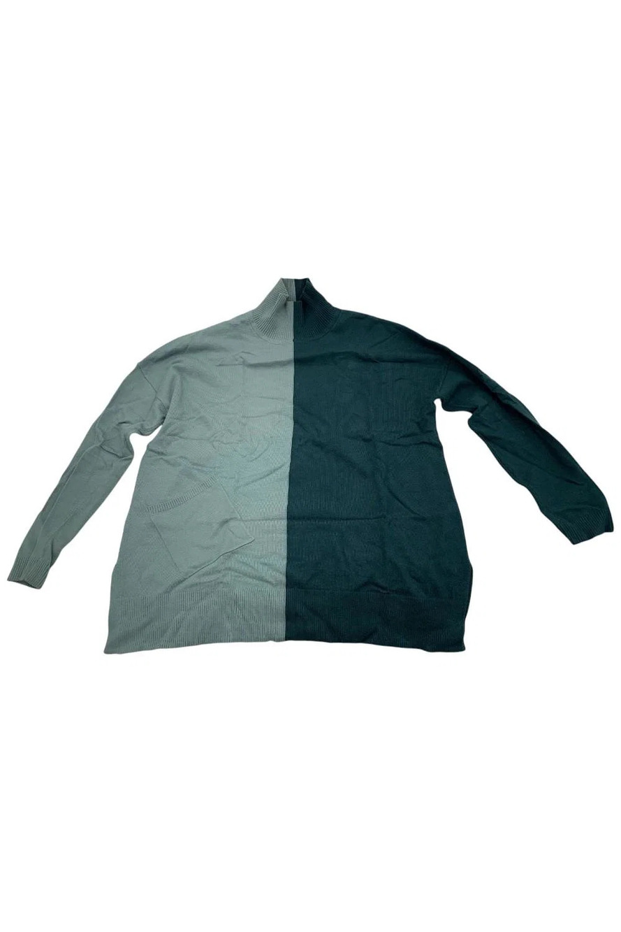 WynneLayers Women's Colorblocked SoftKNIT Mock Neck Top Deep Teal - Regular